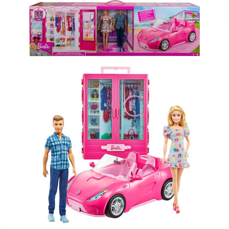 Barbie ken dress up and go closet and store vehicle set