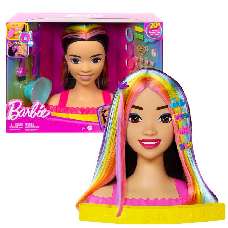 Barbie Deluxe Styling Head with Color Reveal Accessories and Blonde Neon  Rainbow Hair 