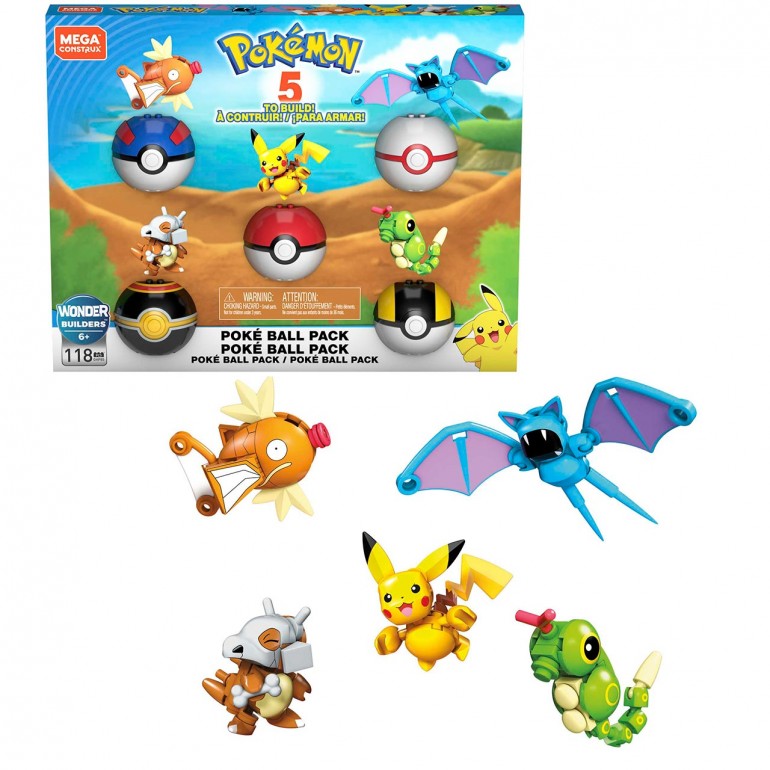  MEGA Pokémon Action Figures Building Toys, Poké Ball Pack with  Pikachu, Magikarp, Cubone, Zubat and 5 Different Poké Balls (  Exclusive) : Toys & Games