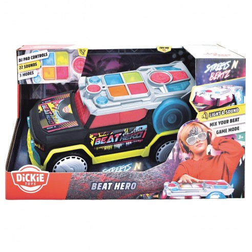 Carro de brinquedo Beat Hero, 32 cm, com luzes intermitentes e música,  STREETS N BEATZ, 3 modos de jogo, inclui pilhas ㅤ, MAJORETTE