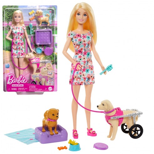 MUÑECA BARBIE PASEADORA PERRO SILLA...