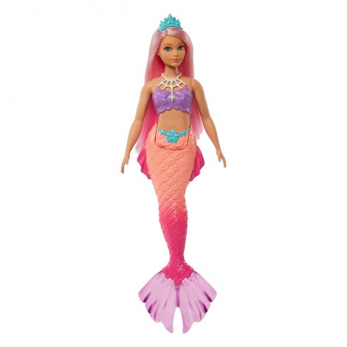 Barbie doll mermaid pink hair blue crown