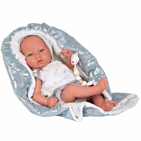 REBORN DOLL 38CM BORJA GRAY W/BLANKET...