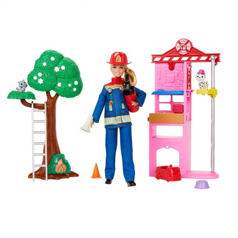 BARBIE FIREFIGHTER DOLL WITH STATION...