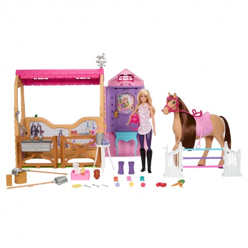 BARBIE DOLL WITH HORSE AND BARN HXJ44...