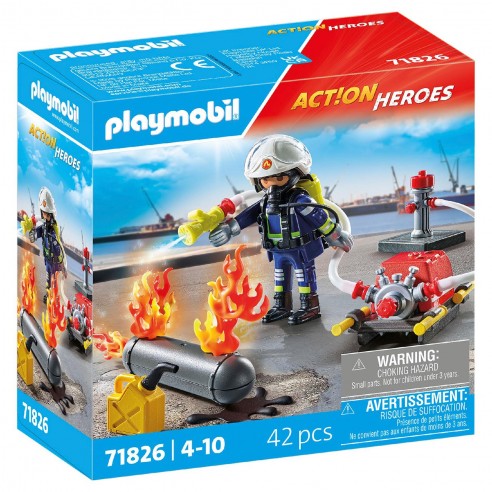FIREFIGHTER WITH WATER PUMP ACTION...