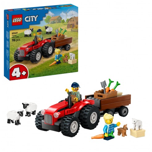 RED TRACTOR WITH TRAILER AND SHEEP...