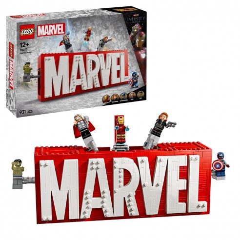 LOGOTIPO MARVEL Y MINIFIGURAS 76313...