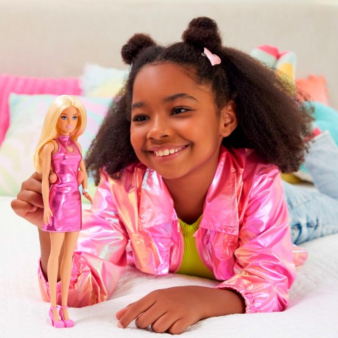 Barbie Fashionistas doll with metallic pink dress