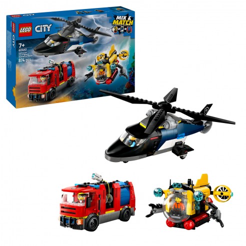 HELICOPTER, FIRE TRUCK, AND SUBMARINE...