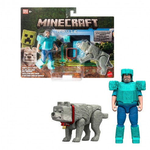 PACK 2 FIGURAS STEVE Y WOLF MINECRAFT...