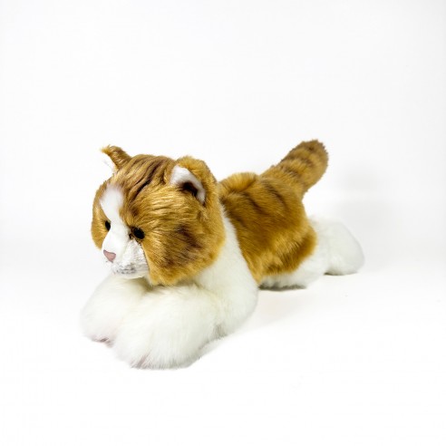25CM BROWN AND WHITE LYING-DOWN CAT...