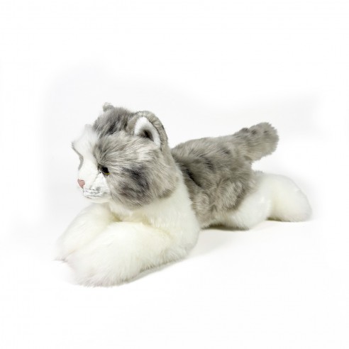 25 CM GRAY AND WHITE LYING-DOWN CAT...