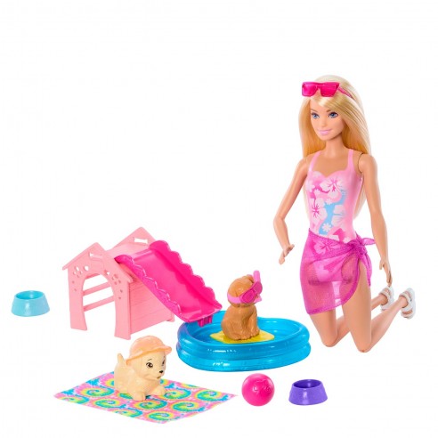 MUÑECA BARBIE Y PERRITOS A LA PISCINA...