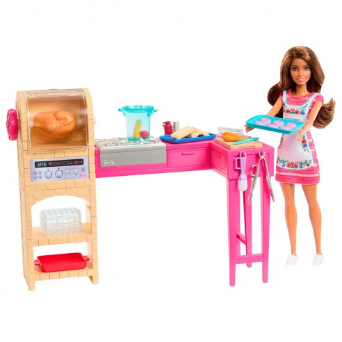 MUÑECA BARBIE COCINERA MORENA JCT06...