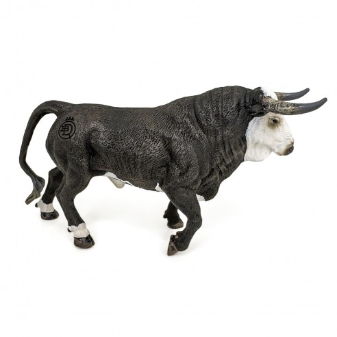 A WHITE-FACED FIGHTING BULL TROTTING