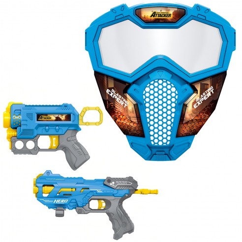 2-PACK BLASTER GUNS, MASK, AND 12...