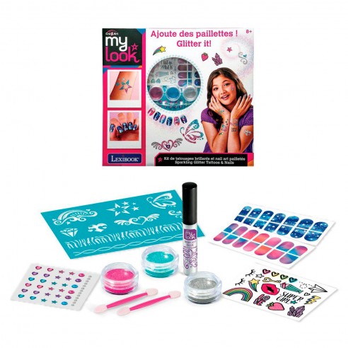 SET TATUAJES Y UÑAS CON PURPURINA...