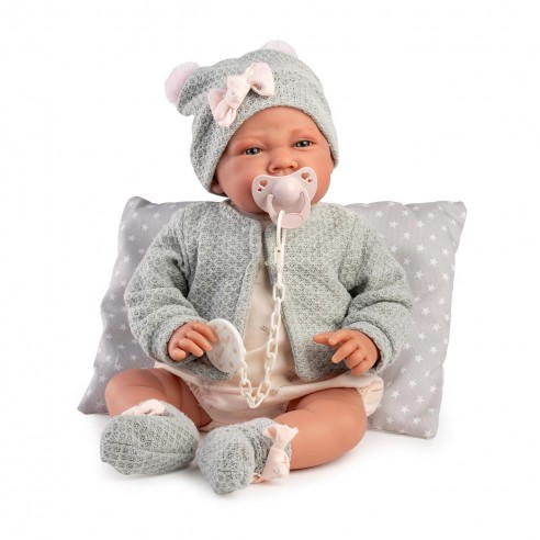 GRAY NEWBORN DOLL WITH CUSHION 42CM...