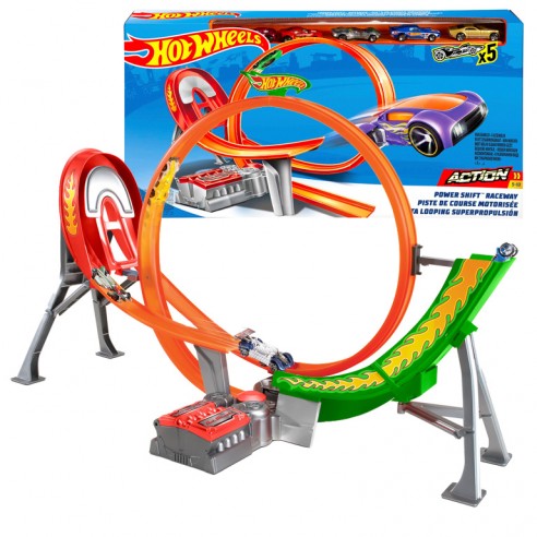 POWER SHIFT TRACK WITH 5 HOT WHEELS...