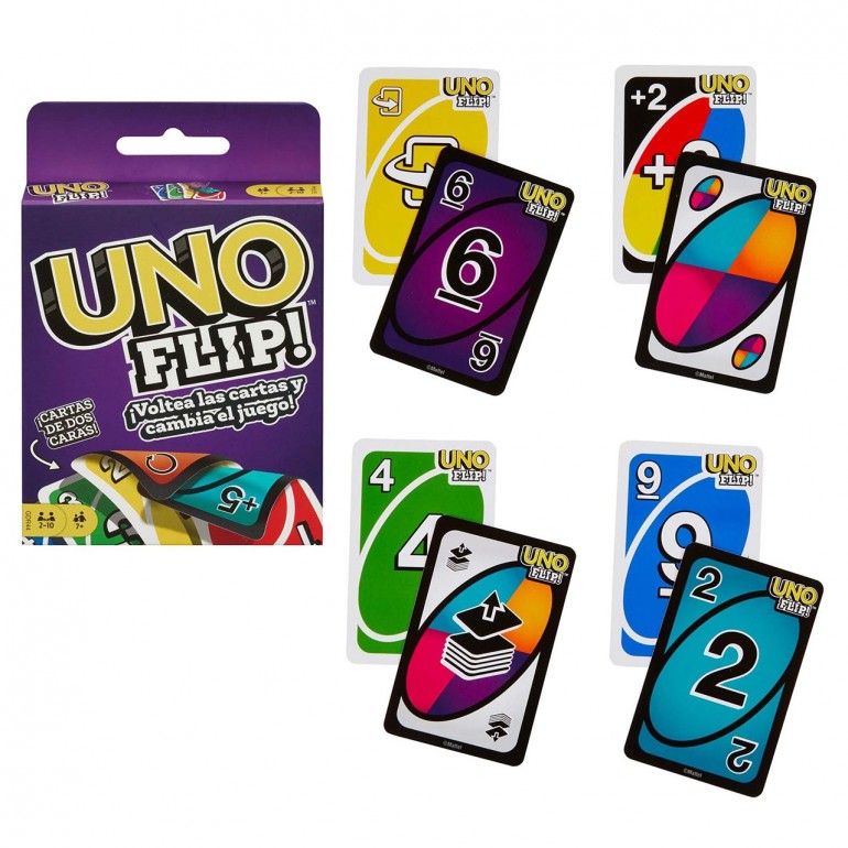 NEW Mattel Uno Flip Card Game Bundled with Dos Card Game, Multicolor