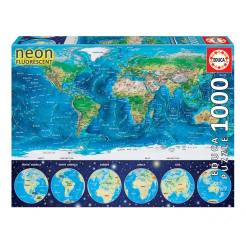 PUZZLE 1000 PHYSICAL WORLD MAP NEON...