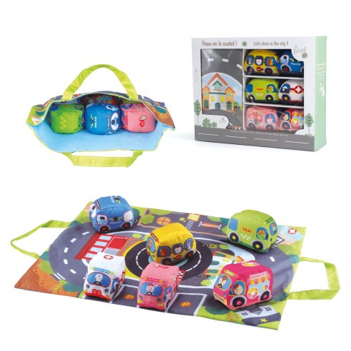 ROAD MAT WITH 6 TACHAN FABRIC CARS